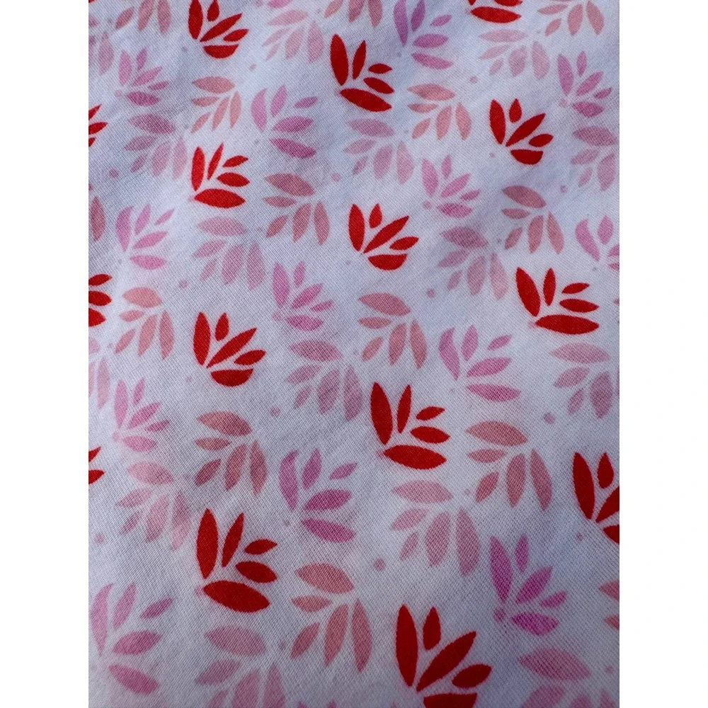 Pioneer Woman Queen Flat Sheet 100% Cotton Floral Leaf Print Pink Red White